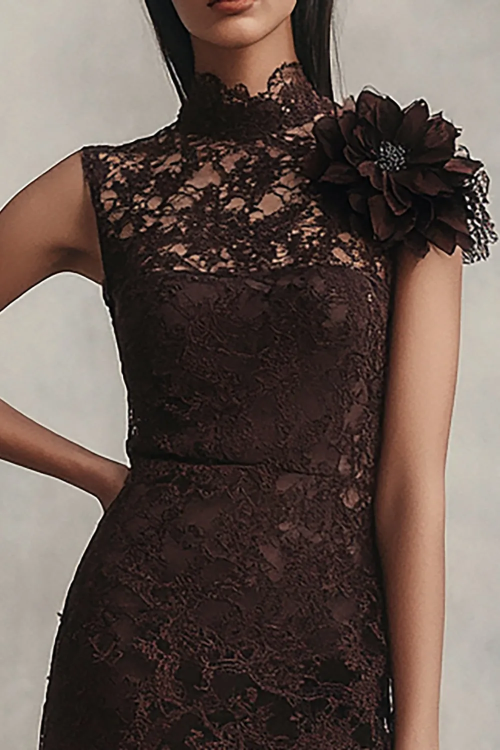 Coffee Bodycon Lace Mini Cocktail Dress sold by Zapaka product image thumbnail 2