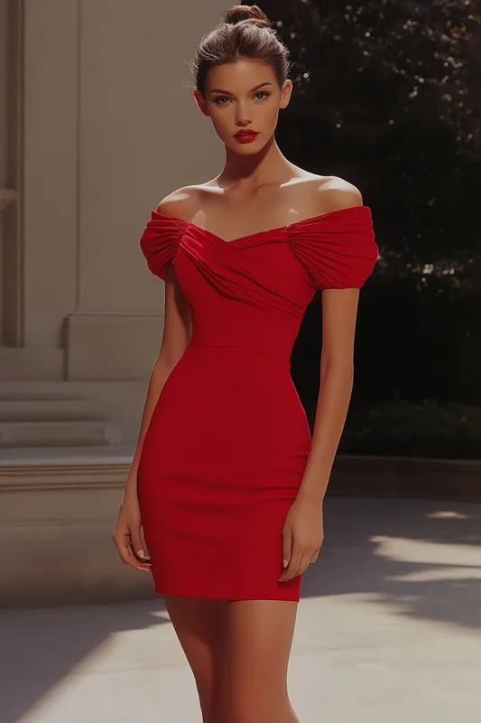 Red Satin Bodycon Ruched Short Cocktail Dress sold by Zapaka