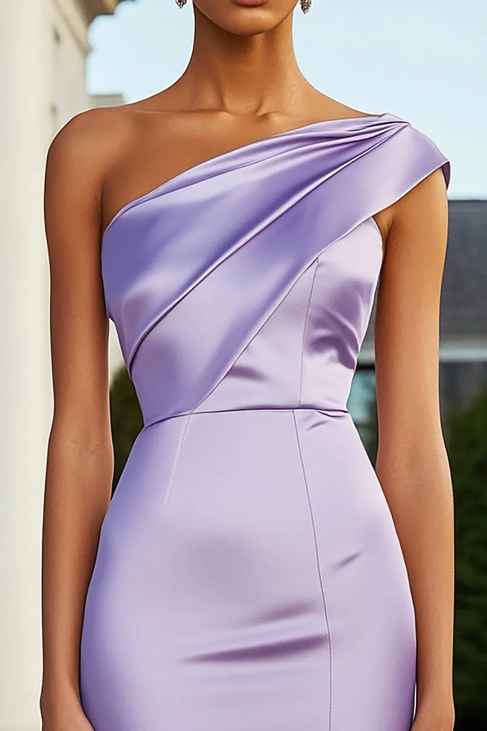 Lilac Satin One Shoulder Short Cocktail Dress sold by Zapaka product image thumbnail 2
