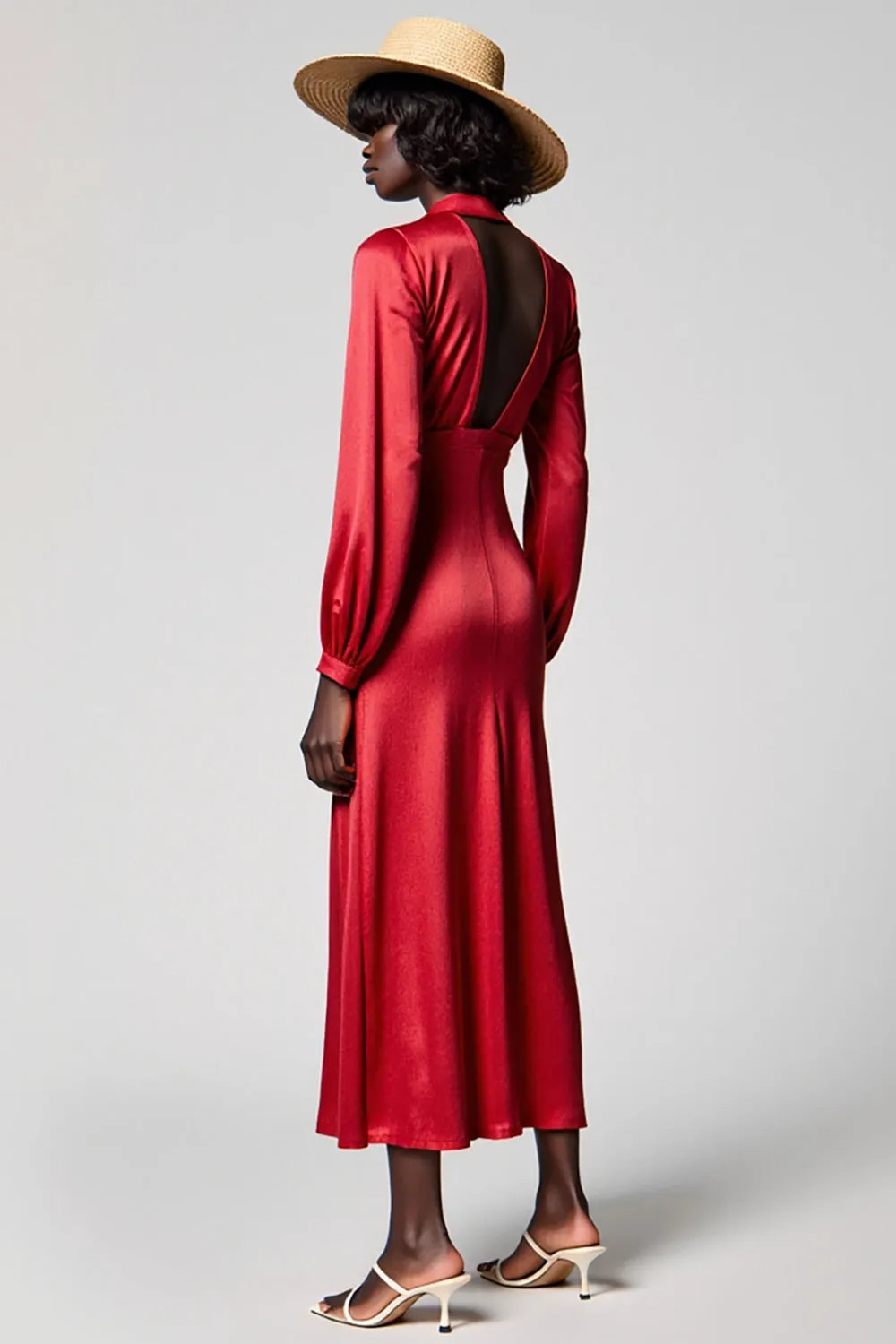 Red Satin A Line Wedding Guest Dress with zipper sold by Zapaka product image thumbnail 2