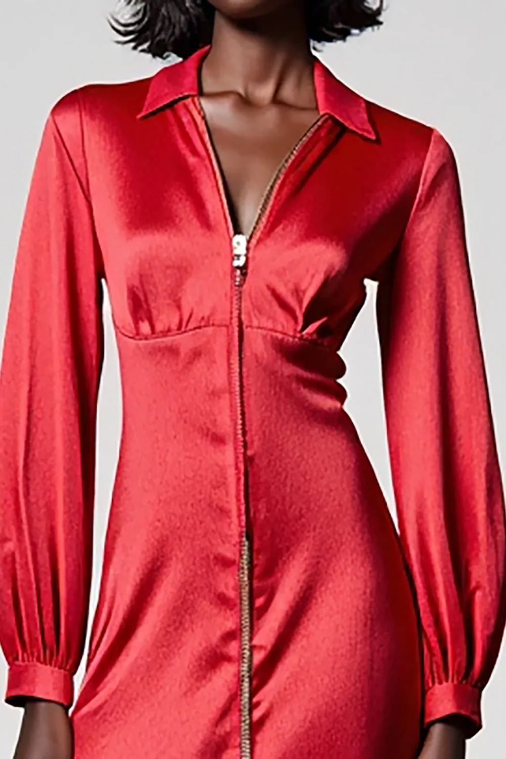 Red Satin A Line Wedding Guest Dress with zipper sold by Zapaka product image thumbnail 3