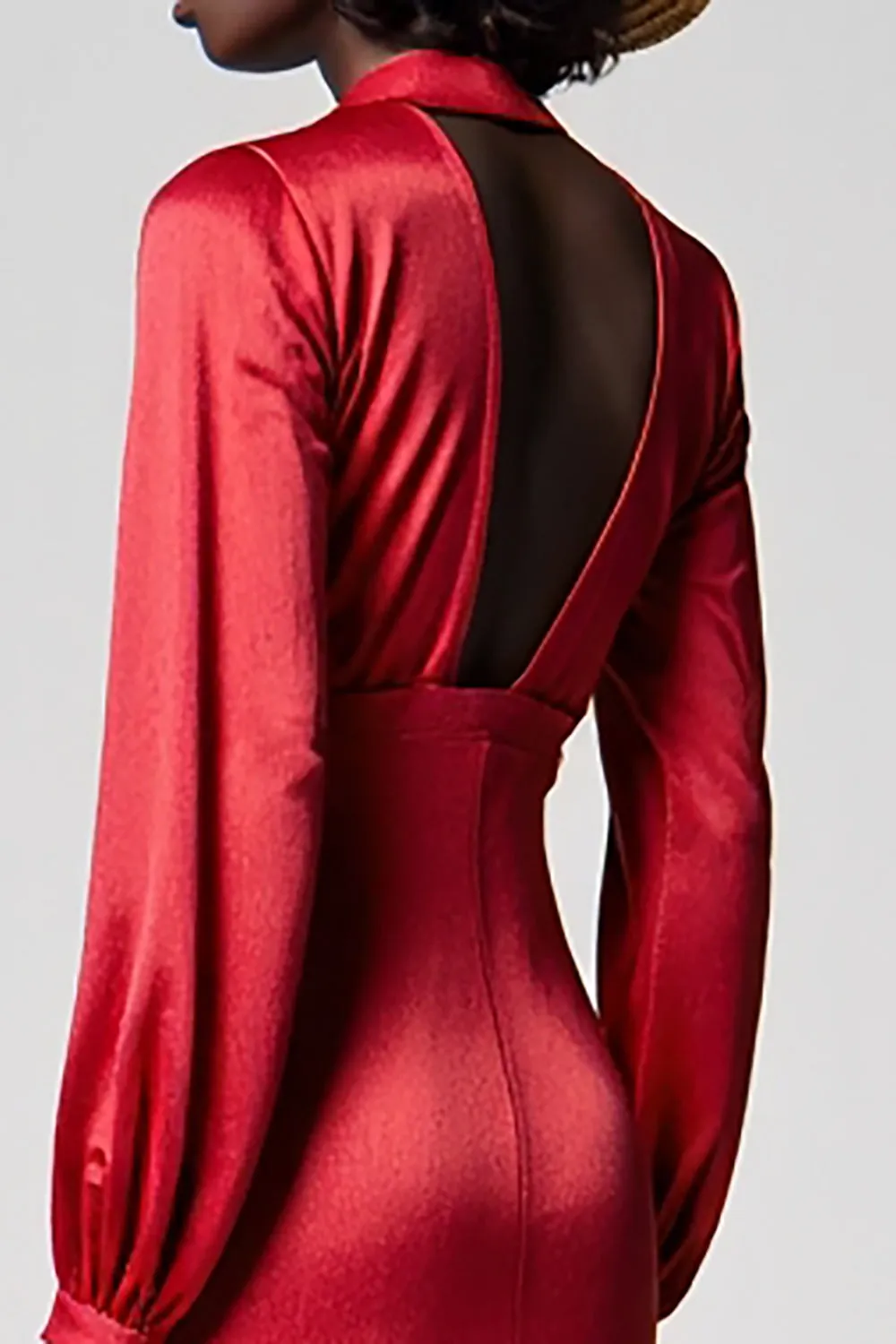 Red Satin A Line Wedding Guest Dress with zipper sold by Zapaka product image thumbnail 4