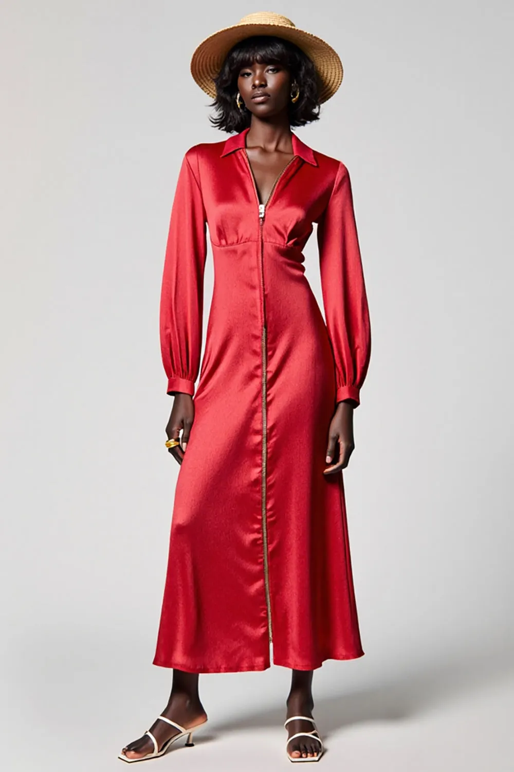 Red Satin A Line Wedding Guest Dress with zipper sold by Zapaka