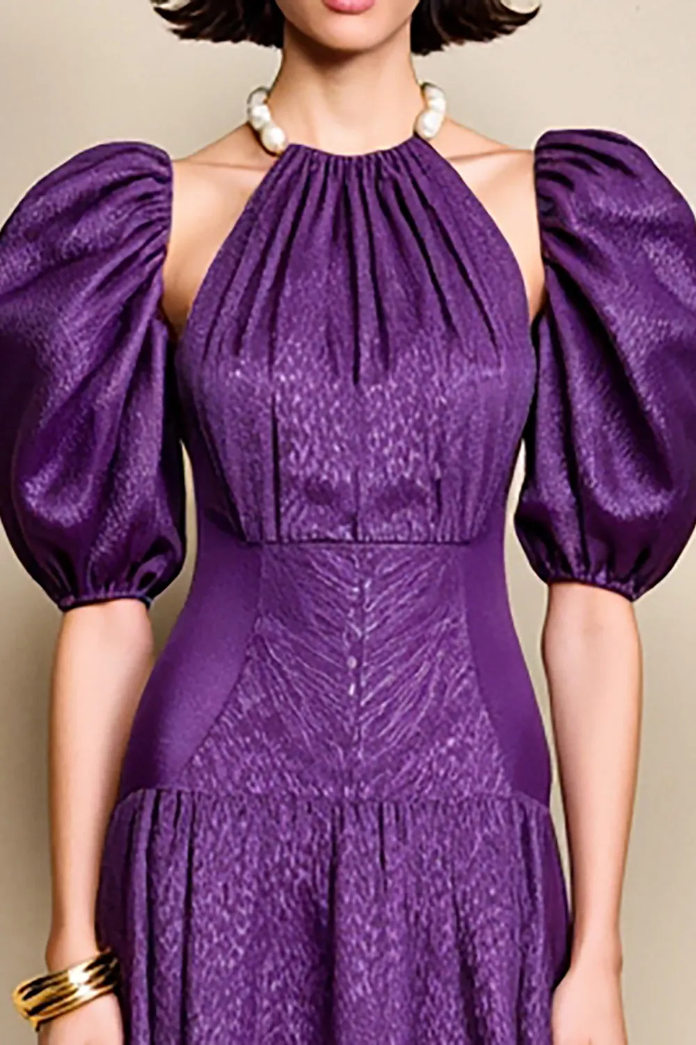 Purple A Line Short Sleeve Wedding Guest Dress sold by Zapaka product image thumbnail 3