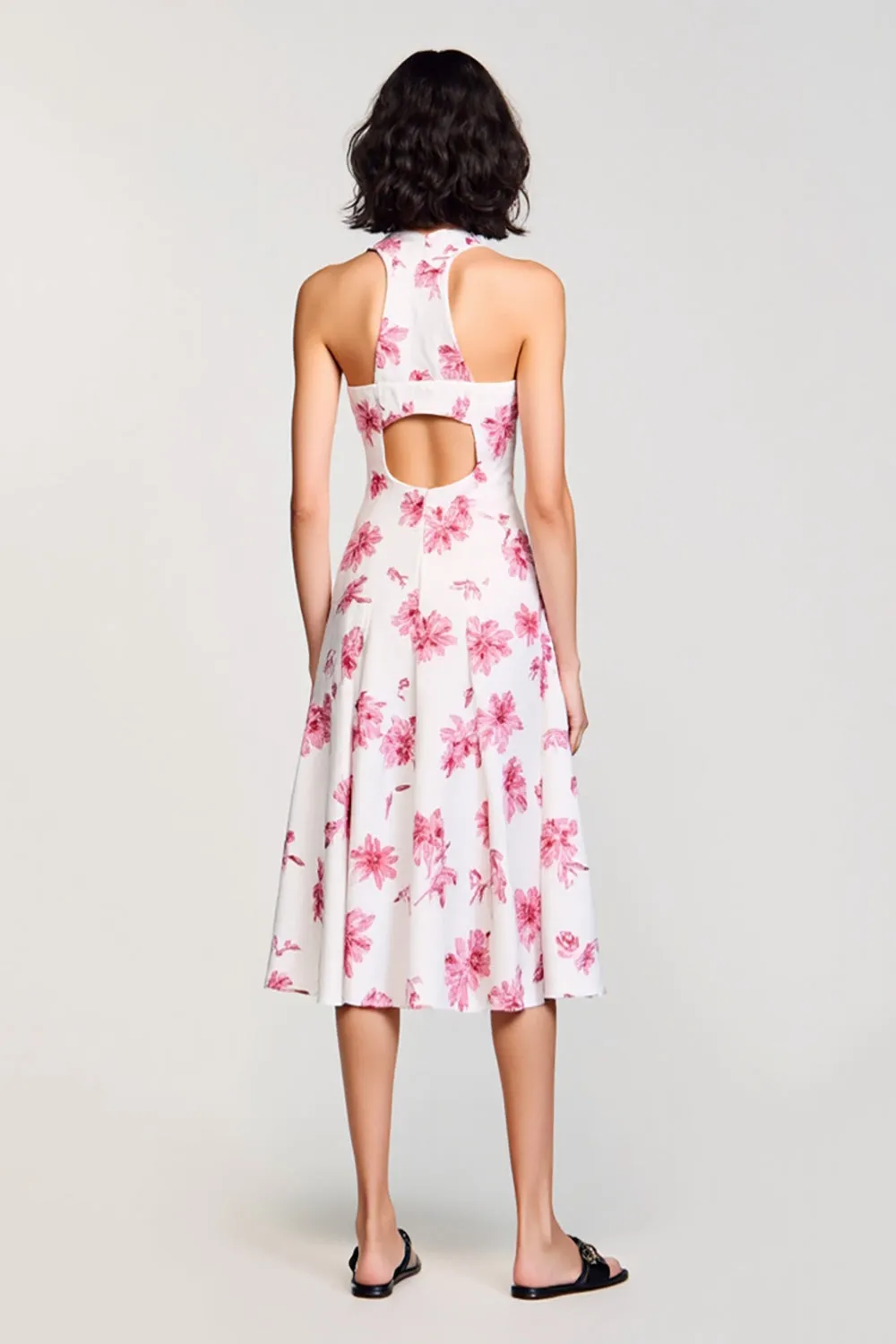 Floral Pink A Line Midi Wedding Guest Dress sold by Zapaka product image thumbnail 2