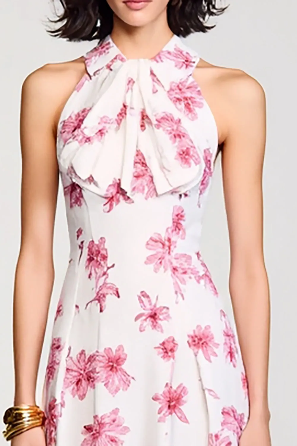 Floral Pink A Line Midi Wedding Guest Dress sold by Zapaka product image thumbnail 3