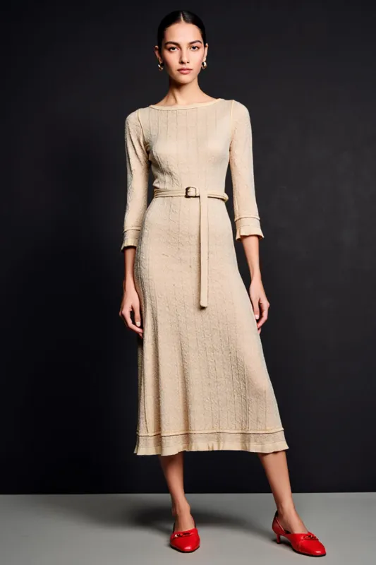 Apricot Boat Neck Jersey A Line Wedding Guest Dress made by Zapaka