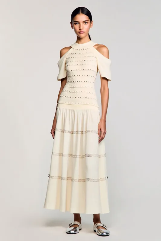 Apricot Cold Shoulder A Line Wedding Guest Dress sold by Zapaka