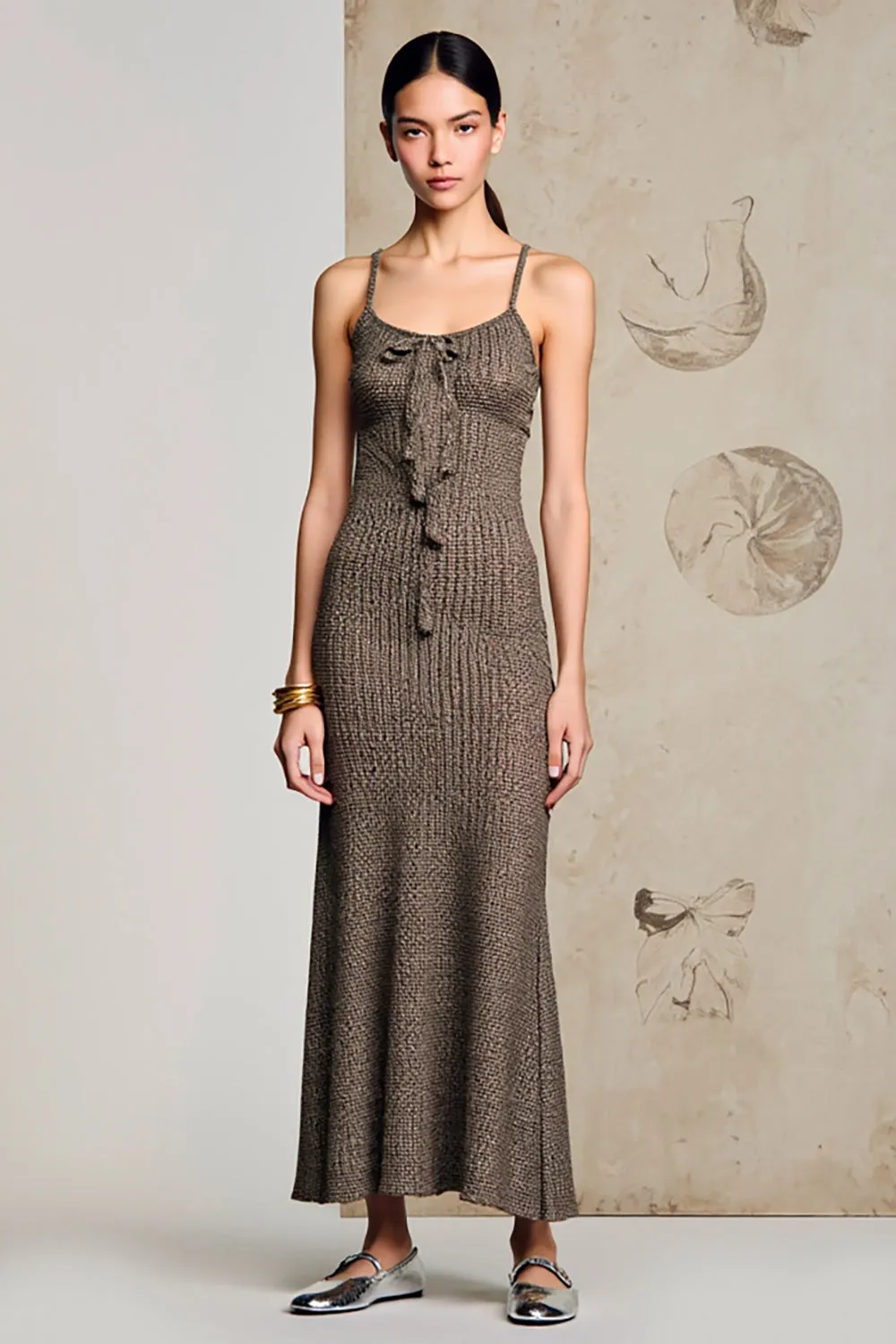 Maroon Sheath Spaghetti Straps Long Wedding Guest Dress with Bow sold by Zapaka