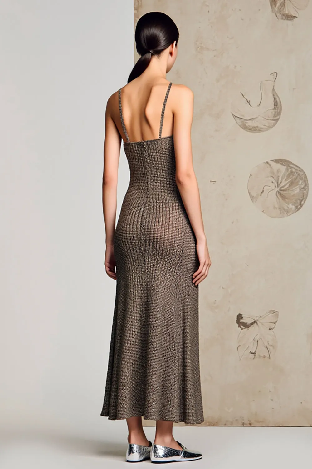 Maroon Sheath Spaghetti Straps Long Wedding Guest Dress with Bow sold by Zapaka product image thumbnail 2