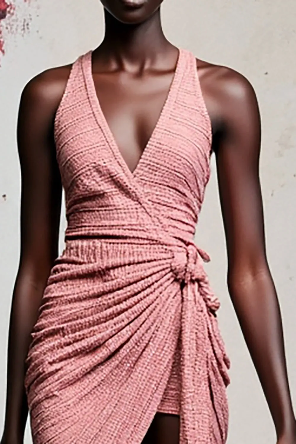 Halter Ruched Pink A Line Wedding Guest Dress With Slit sold by Zapaka product image thumbnail 3