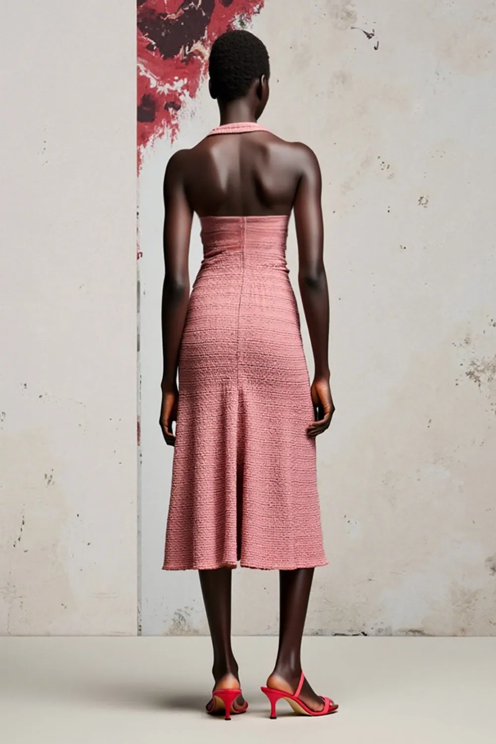 Halter Ruched Pink A Line Wedding Guest Dress With Slit sold by Zapaka product image thumbnail 2