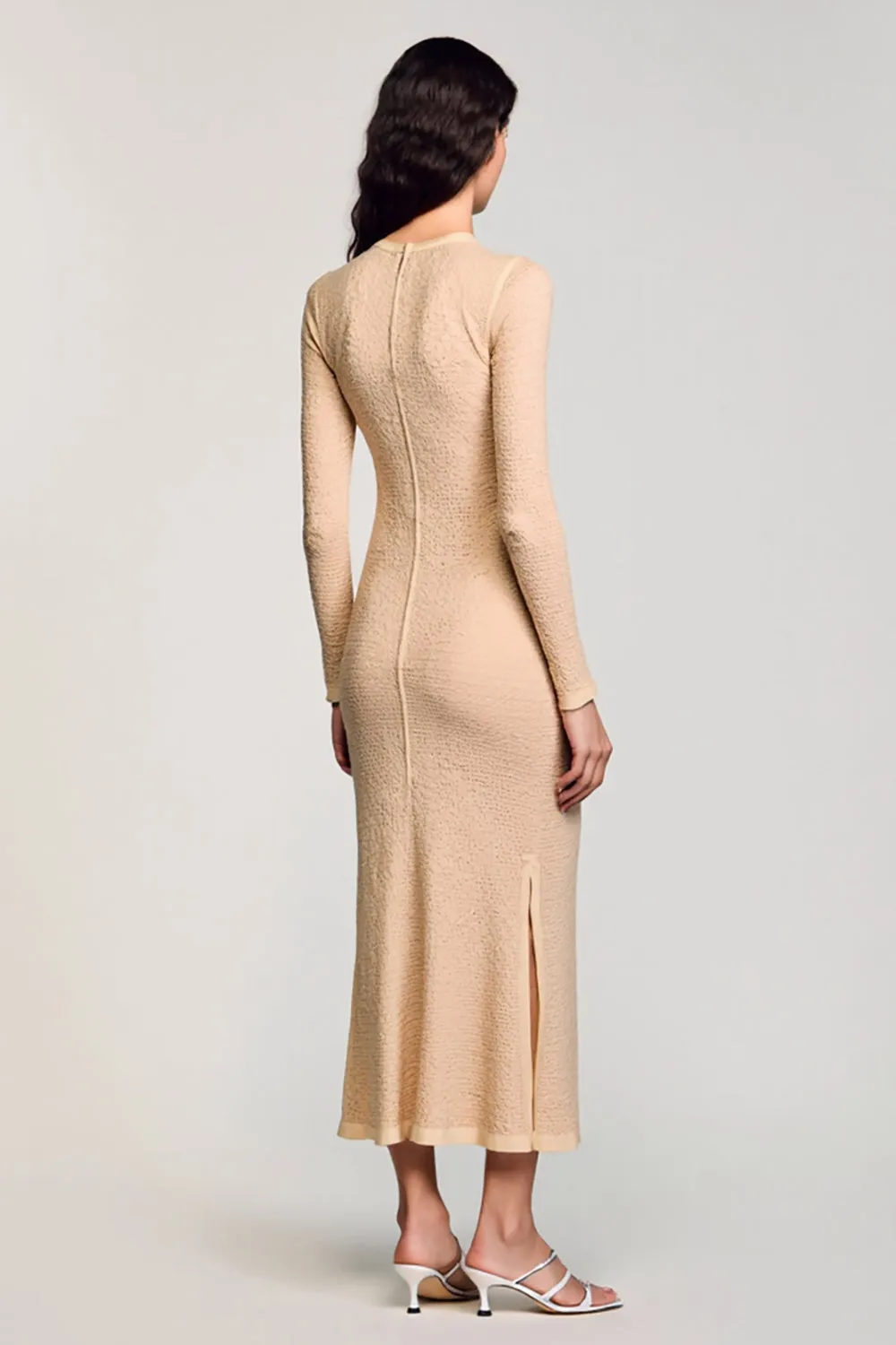 Long Sleeve Sheath High Neck Apricot Wedding Guest Dress With Sash sold by Zapaka product image thumbnail 2