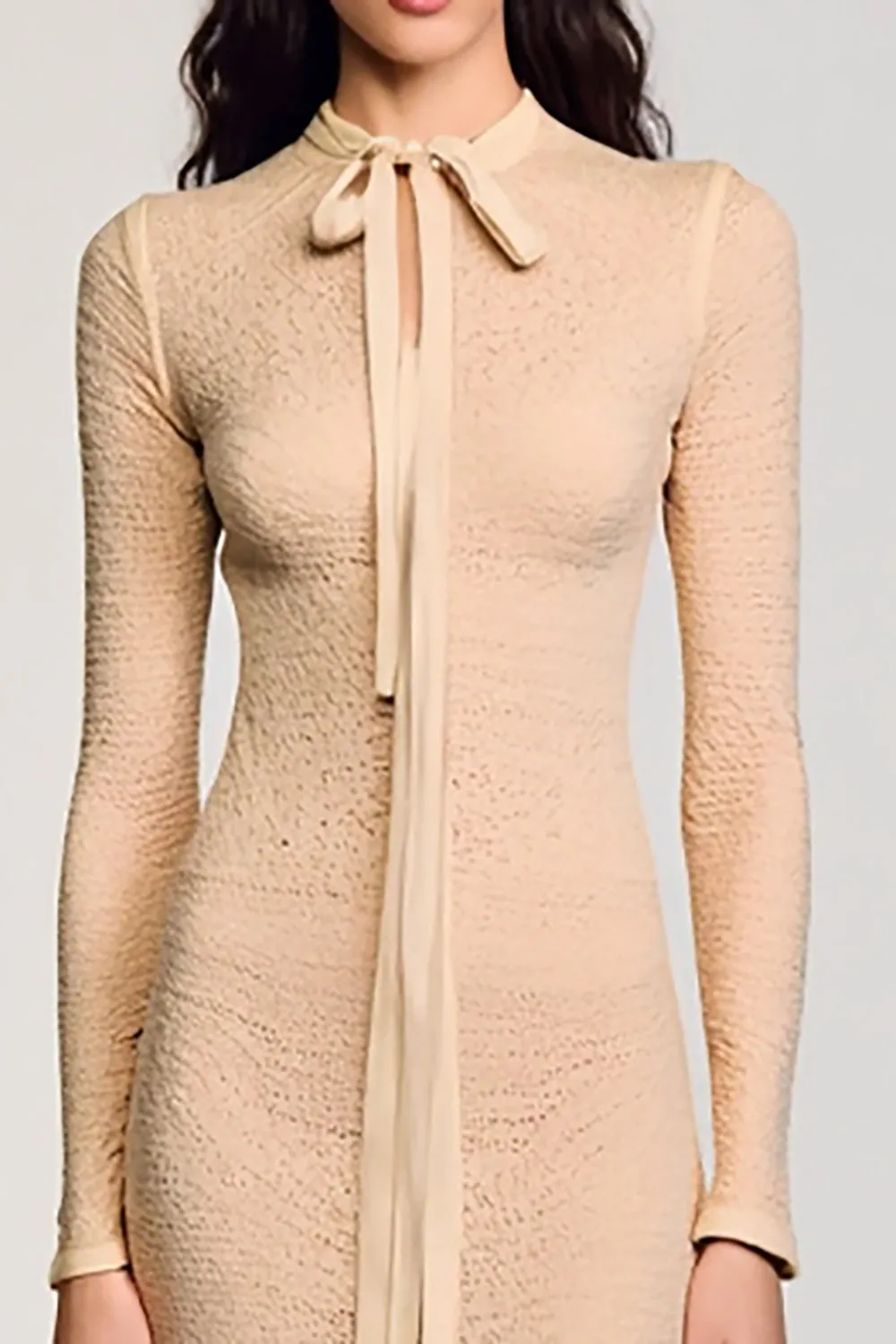 Long Sleeve Sheath High Neck Apricot Wedding Guest Dress With Sash sold by Zapaka product image thumbnail 3