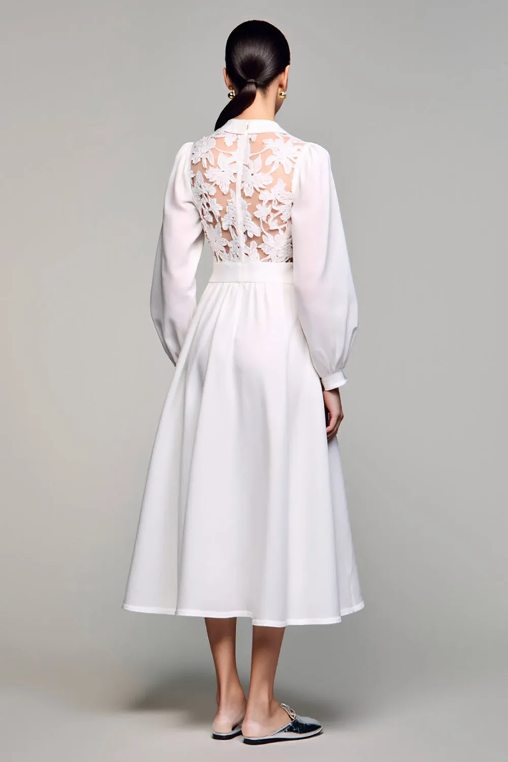 White A Line Long Sleeves Wedding Guest Dress with Lace sold by Zapaka product image thumbnail 2