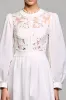 White A Line Long Sleeves Wedding Guest Dress with Lace sold by Zapaka