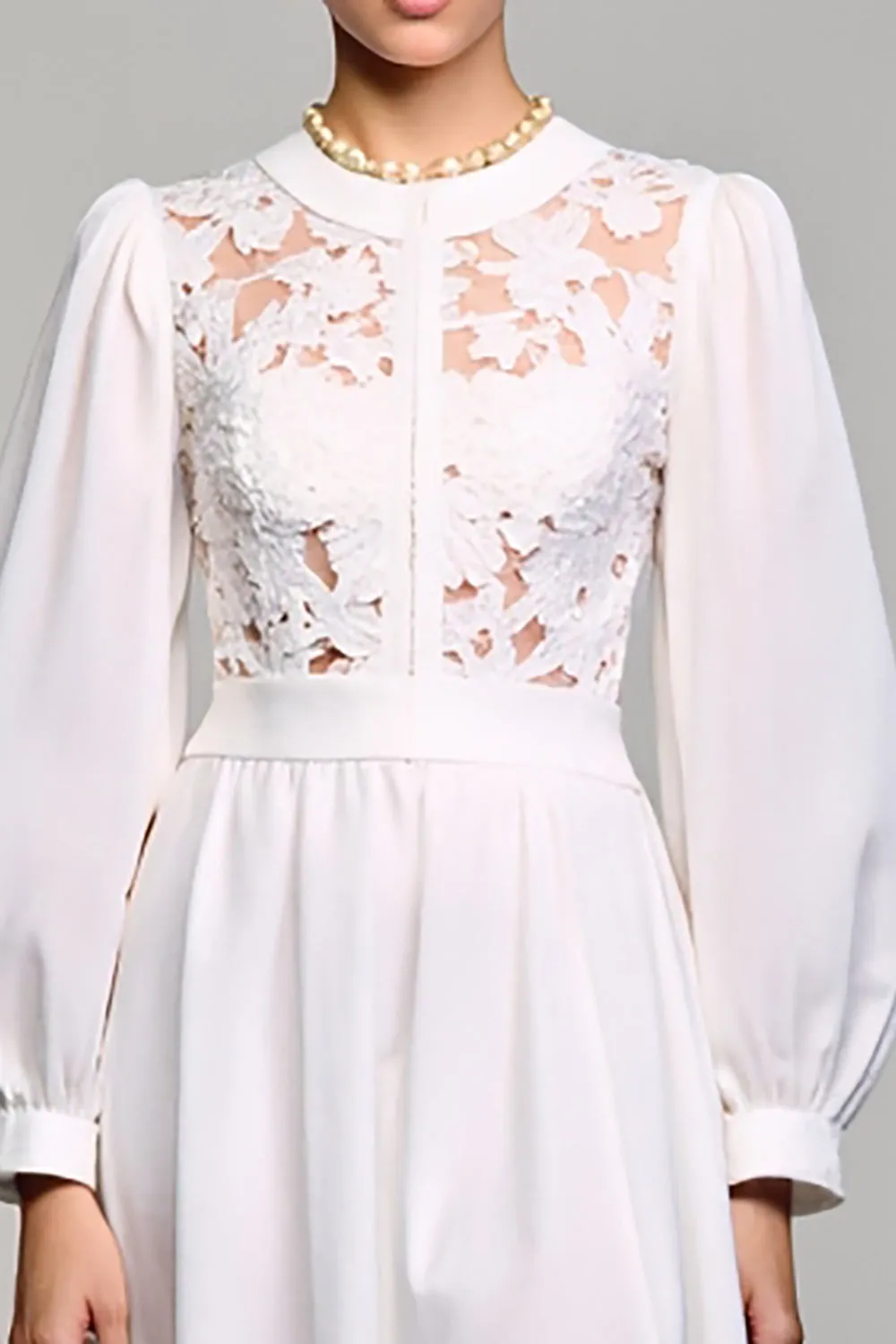 White A Line Long Sleeves Wedding Guest Dress with Lace sold by Zapaka product image thumbnail 3