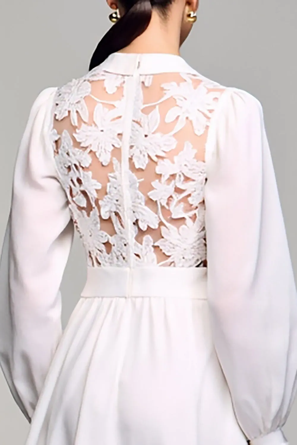 White A Line Long Sleeves Wedding Guest Dress with Lace sold by Zapaka product image thumbnail 4