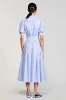 Blue A Line Cotton Striped Wedding Guest Dress sold by Zapaka