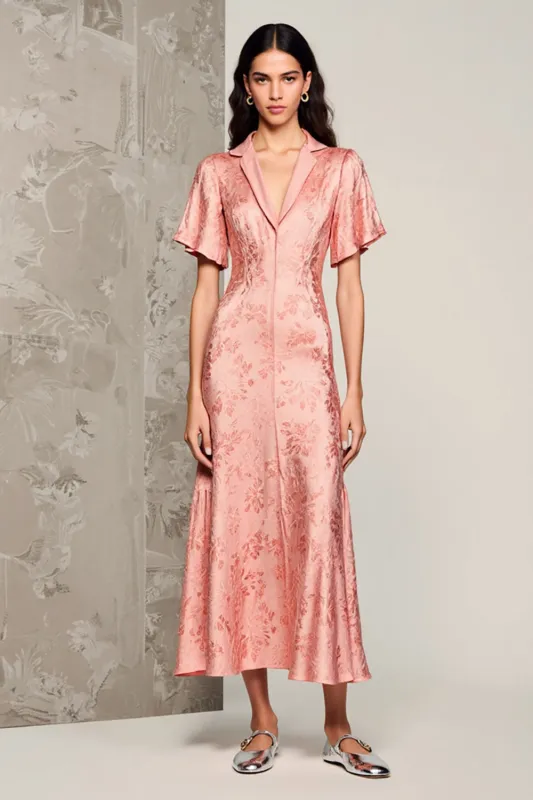 Pink Notched Lapel Satin Wedding Guest Dress sold by Zapaka