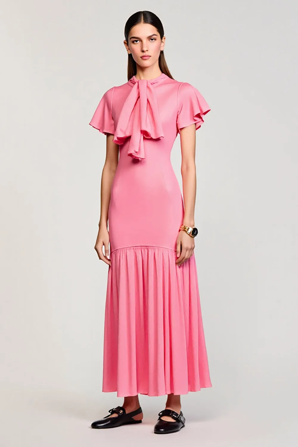 Pink Chiffon Ruched A Line Wedding Gues Dress sold by Zapaka