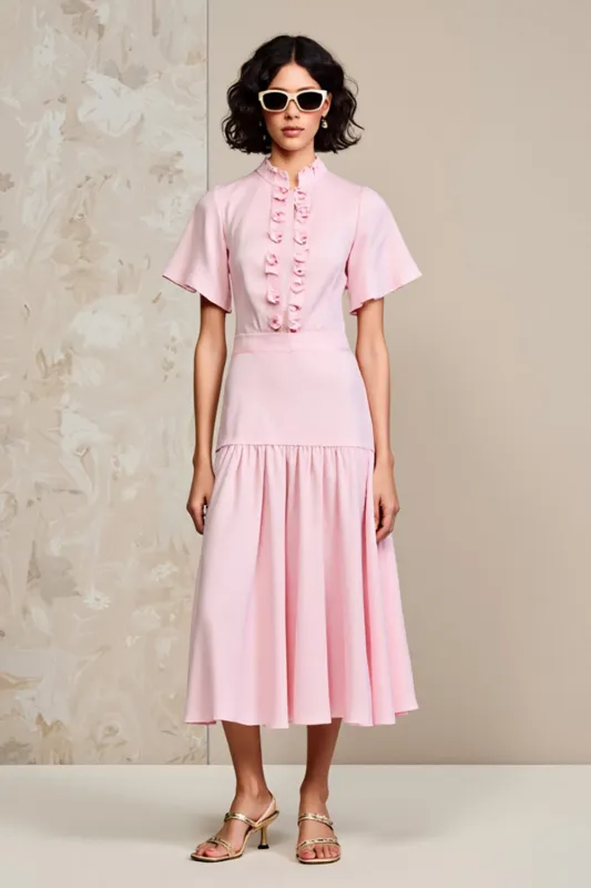 A Line Pink Short Sleeve Wedding Guest Dress sold by Zapaka