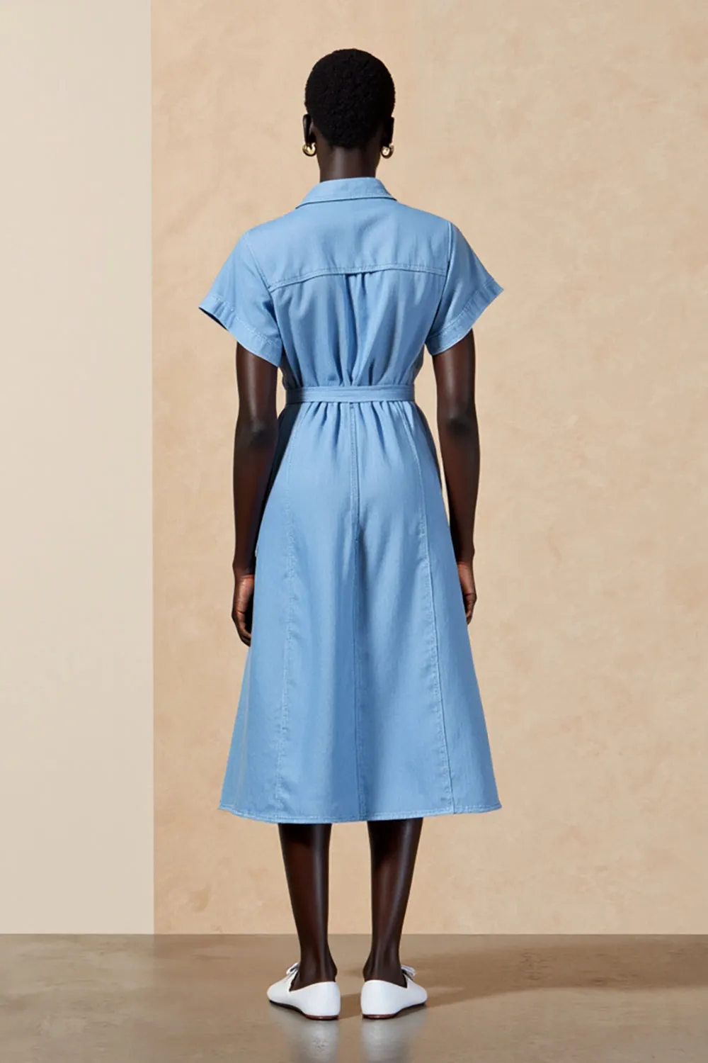 Blue Polo Collar Single-breasted Wedding Guest Dress sold by Zapaka product image thumbnail 2