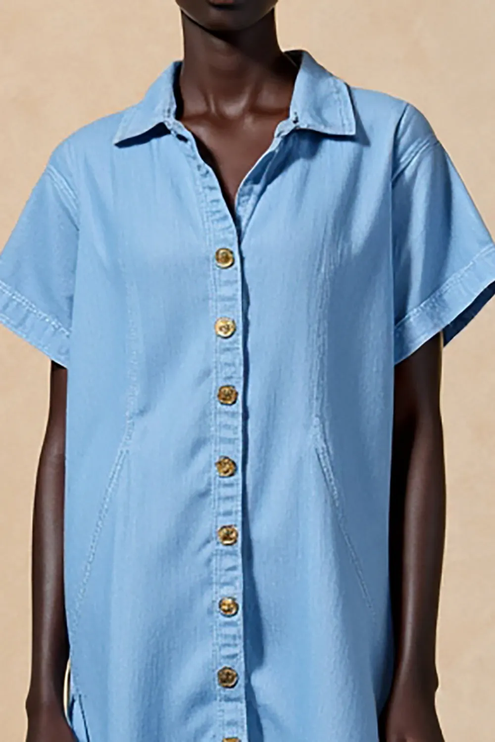 Blue Polo Collar Single-breasted Wedding Guest Dress sold by Zapaka product image thumbnail 3