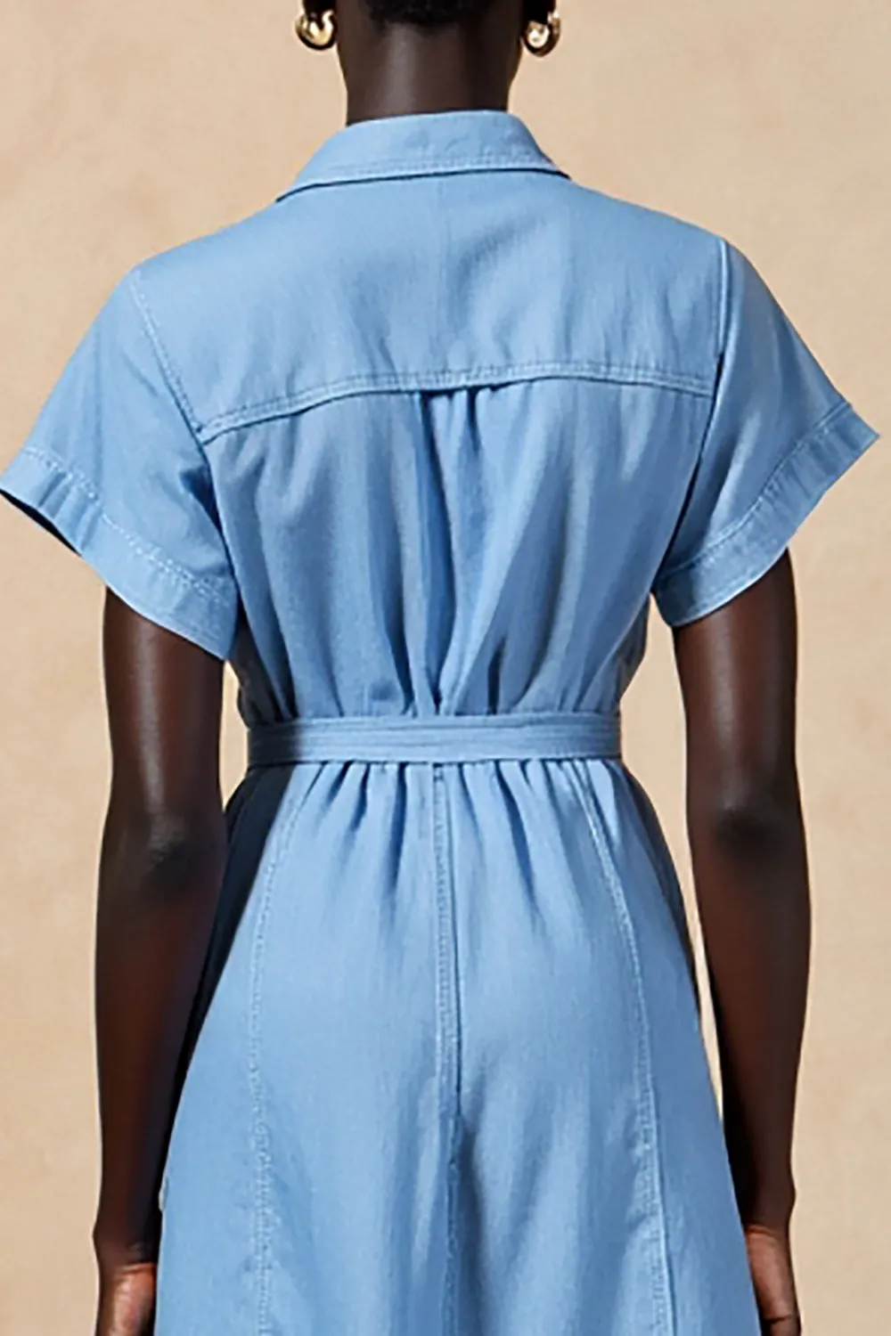 Blue Polo Collar Single-breasted Wedding Guest Dress sold by Zapaka product image thumbnail 4