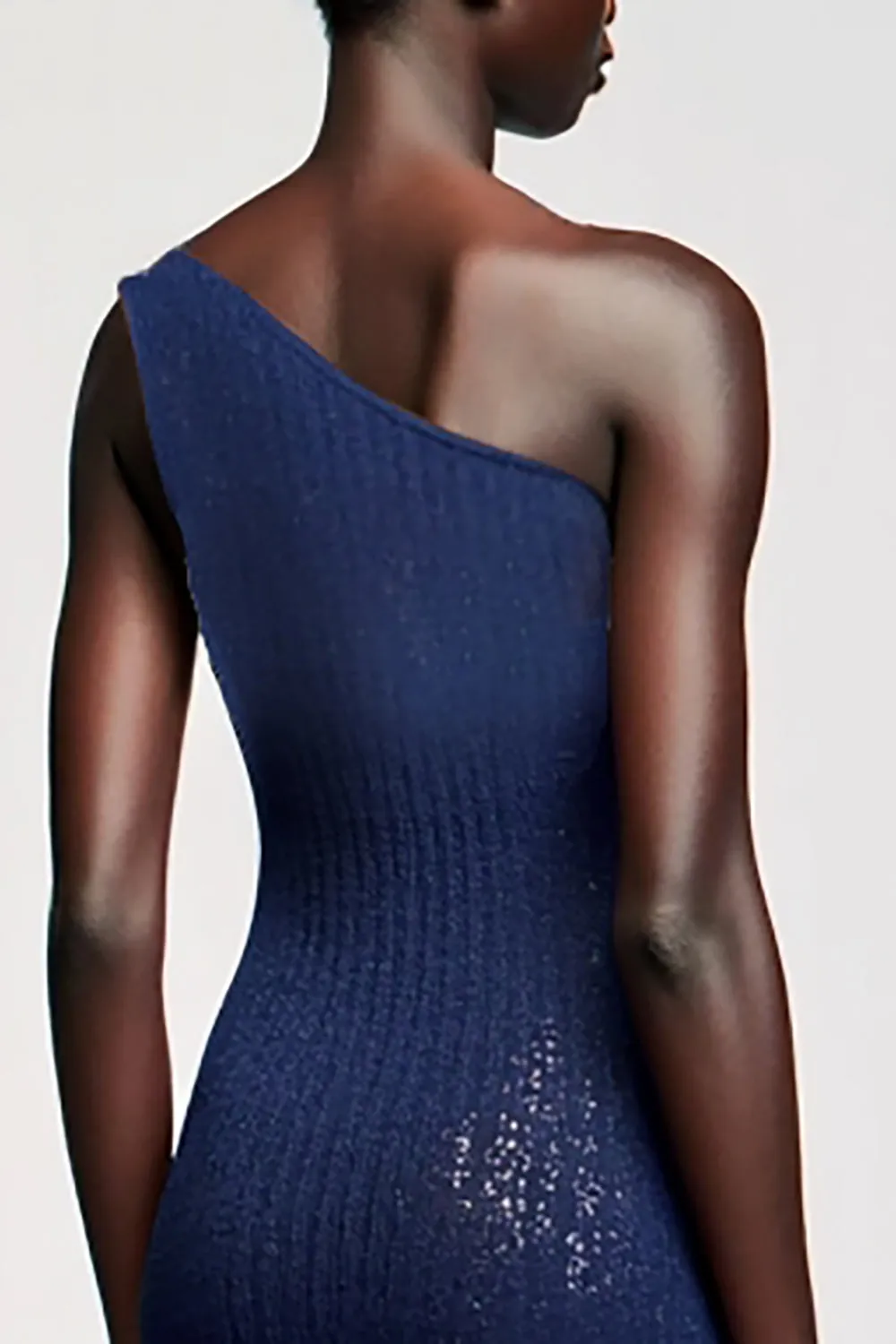Dark Blue One Shoulder Jersey Wedding Guest Dress sold by Zapaka product image thumbnail 4