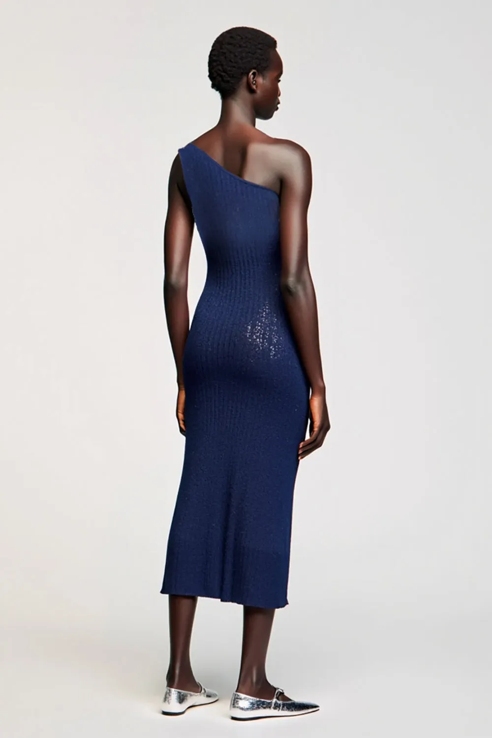 Dark Blue One Shoulder Jersey Wedding Guest Dress sold by Zapaka product image thumbnail 2