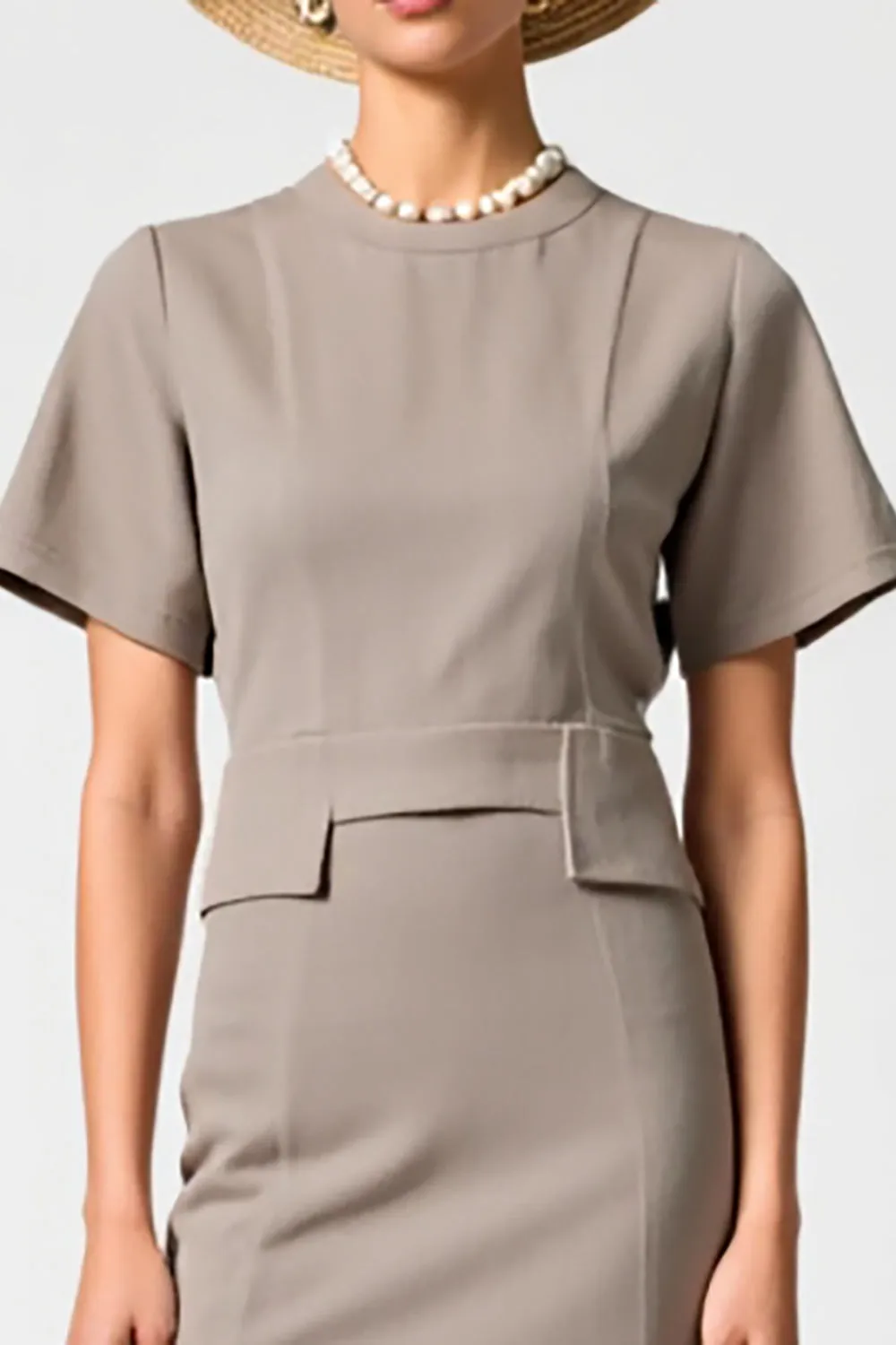 Grey Satin Round Neck Midi Wedding Guest Dress with Short Sleeves sold by Zapaka product image thumbnail 3