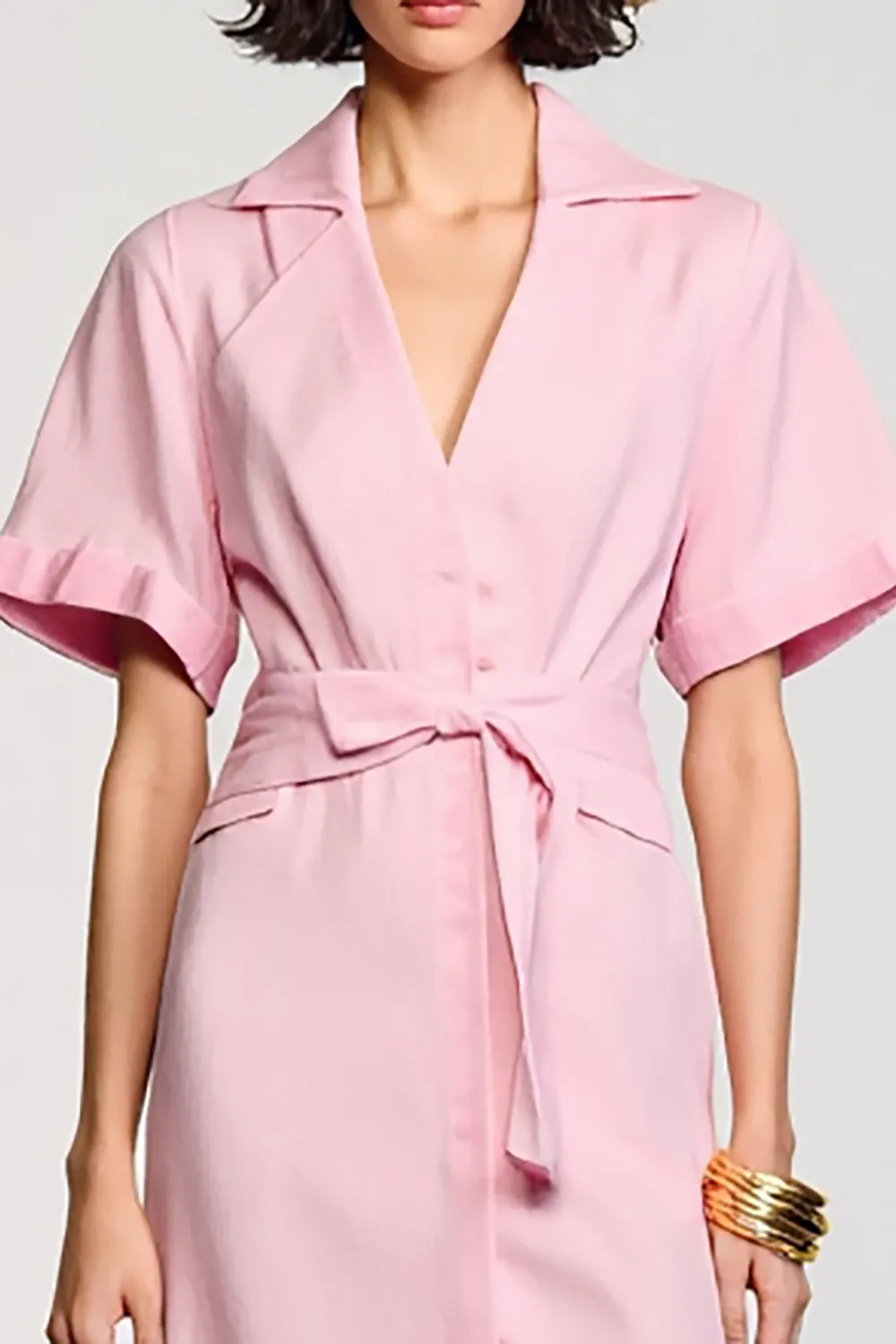 Pink A Line V-Neck Wedding Guest Dress with Sleeves sold by Zapaka product image thumbnail 3