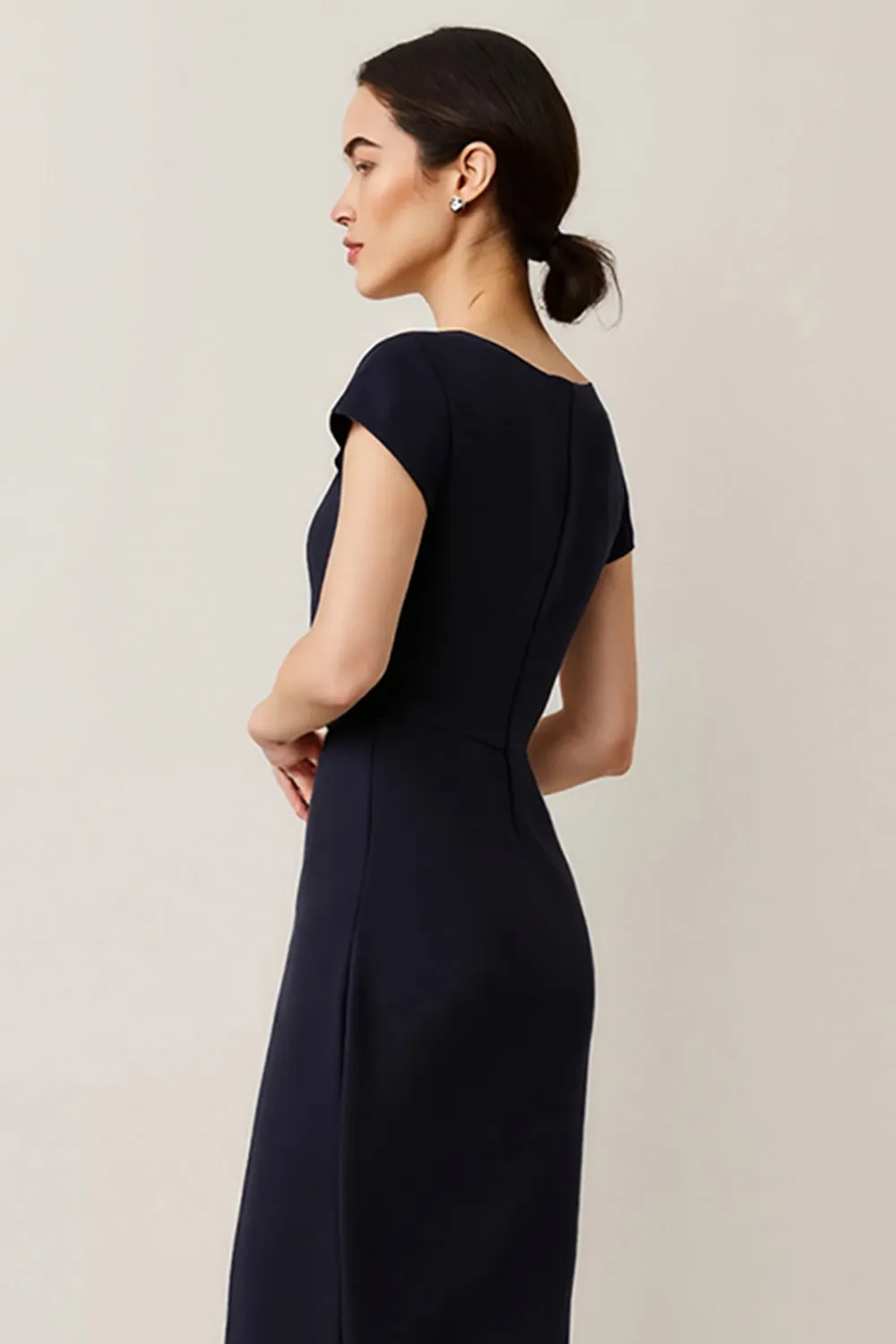 Navy Satin A Line Semi Formal Dress with Lace sold by Zapaka product image thumbnail 4