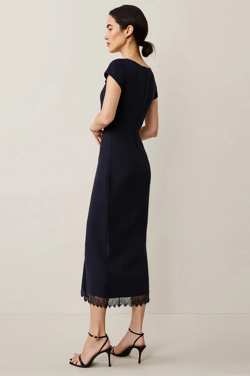 Navy Satin A Line Semi Formal Dress with Lace sold by Zapaka product image thumbnail 2