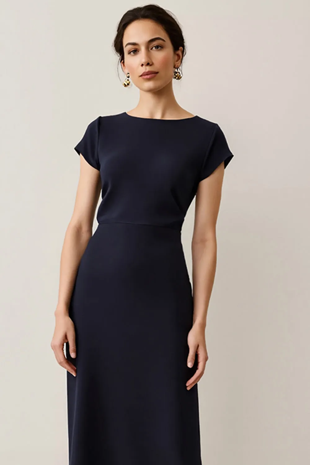 Navy Satin A Line Semi Formal Dress with Lace sold by Zapaka product image thumbnail 3