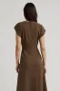 Brown A Line Satin V-Neck Semi Formal Dress with Sash sold by Zapaka