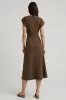 Brown A Line Satin V-Neck Semi Formal Dress with Sash sold by Zapaka