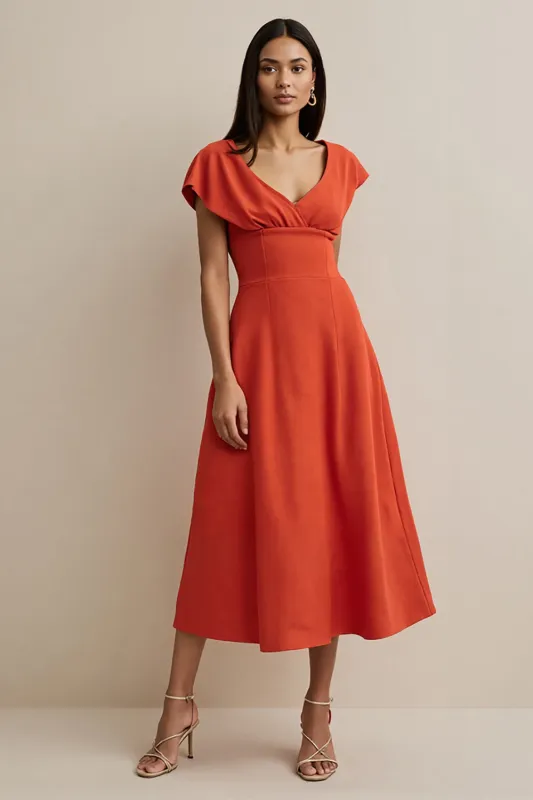 Orange A Line Satin Cap Sleeves Semi Formal Dress sold by Zapaka