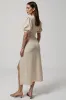 Ivory A Line Satin Long Formal Dress with Slit sold by Zapaka