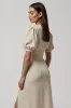 Ivory A Line Satin Long Formal Dress with Slit sold by Zapaka