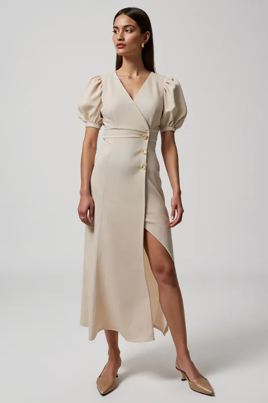 Ivory A Line Satin Long Formal Dress with Slit sold by Zapaka