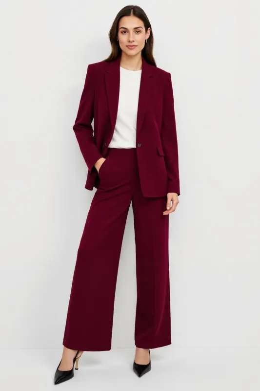 Slim Fit One Button 2 Piece Burgundy Women Suits sold by Zapaka