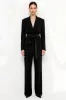 Black 2 Piece Peak Lapel Fitted Women Suits with Belts sold by Zapaka