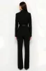 Black 2 Piece Peak Lapel Fitted Women Suits with Belts sold by Zapaka
