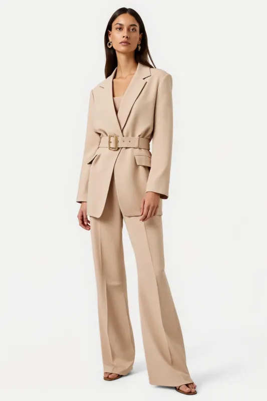 Apricot 2 Piece Long Sleeves Women Suits with Belt sold by Zapaka