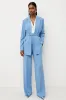 Blue 2 Piece Notched Lapel Women Suits with Belt sold by Zapaka