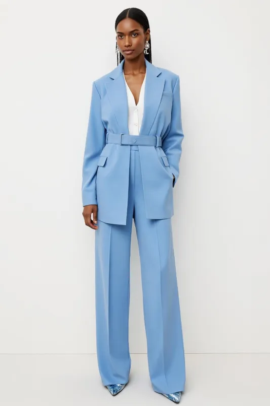 Blue 2 Piece Notched Lapel Women Suits with Belt sold by Zapaka