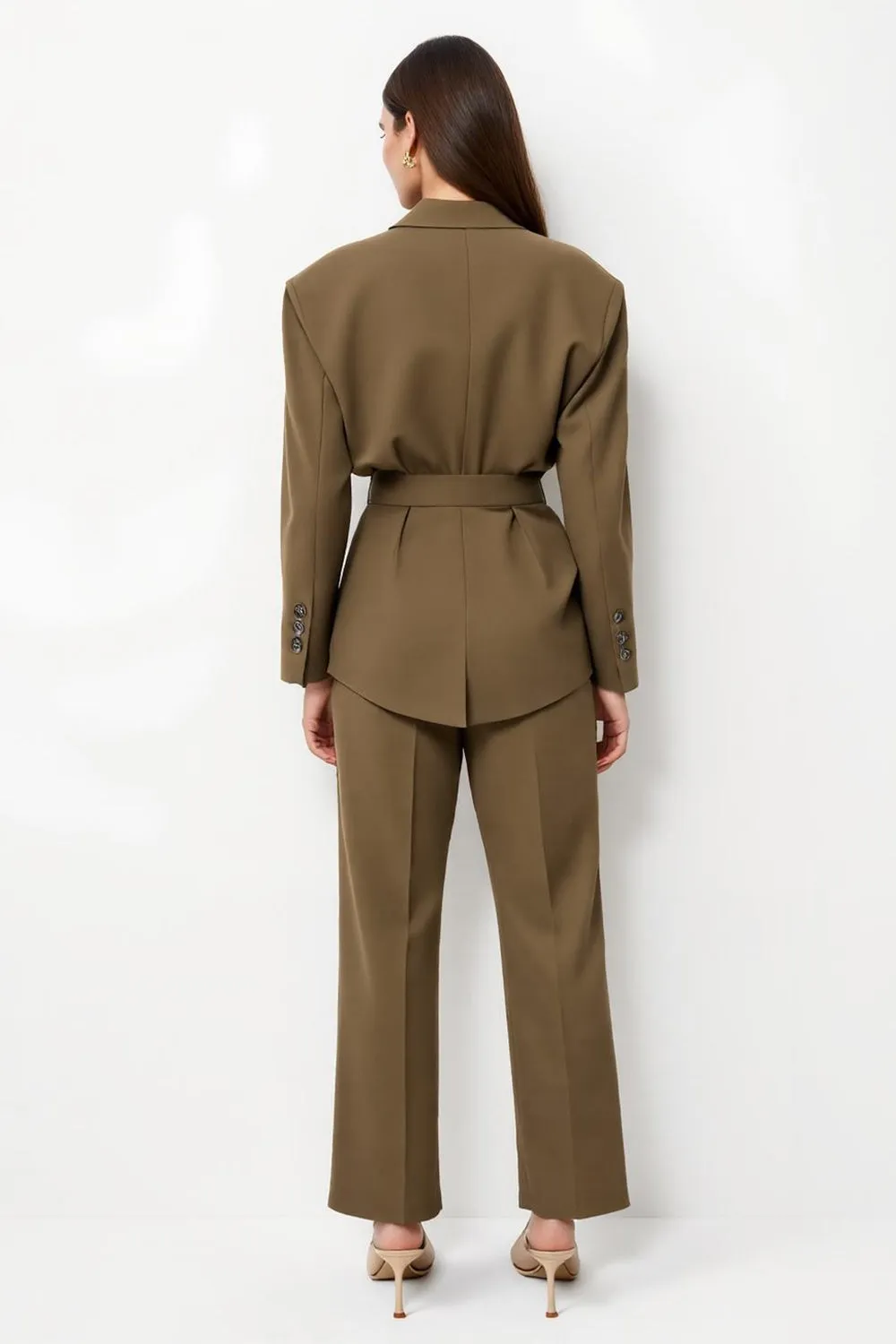 Brown Peak Lapel 2-piece Women Suits with Belt sold by Zapaka product image thumbnail 2