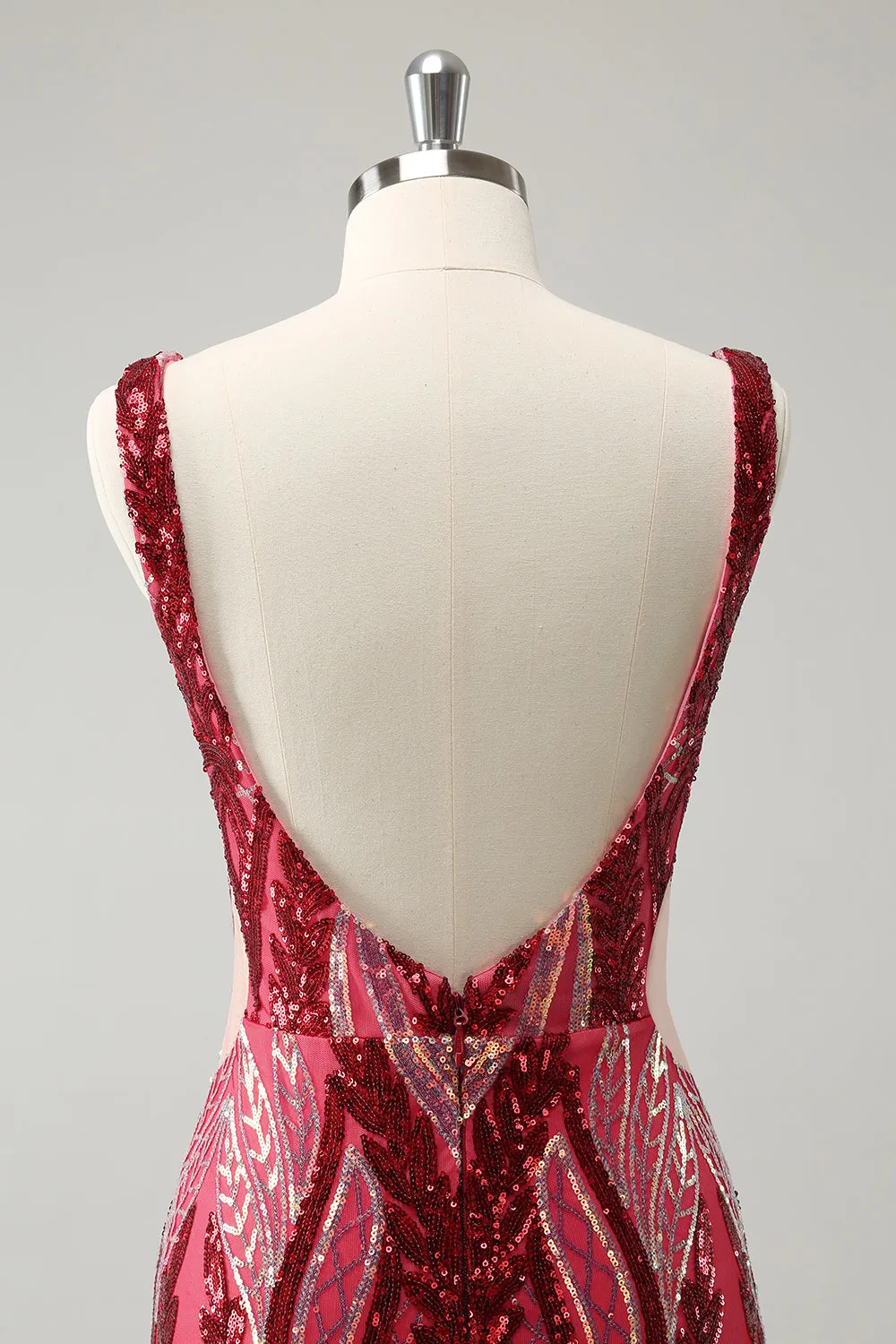 Glitter Fuchsia V Neck Tight Backless Short Homecoming Dress with Sequins sold by Zapaka product image thumbnail 5